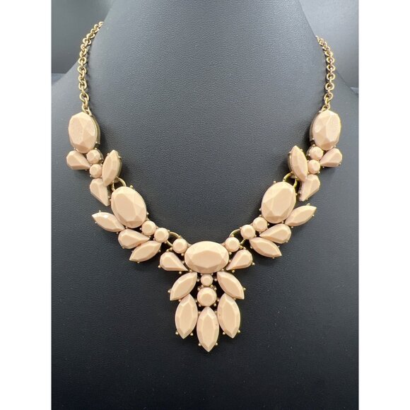 J.Crew Womens Statement Bib Necklace Cream Faceted  Flower Beads Gold-tone - Picture 1 of 11